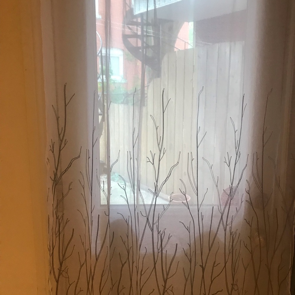 Shear 1 panel Curtains   White and grey nwot​​​​​​​​​